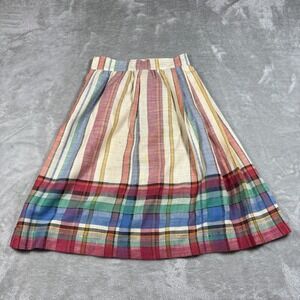 Vintage Plaid Skirt Womens XS Small Striped Pleated Midi‎ A Line Boho Preppy 70s